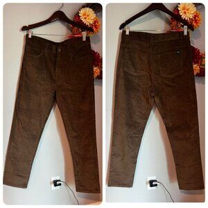 prAna Mens Campfire Cord Slim Fit Pant 31"W / 30"L Rich Earth Brown Tapered Leg